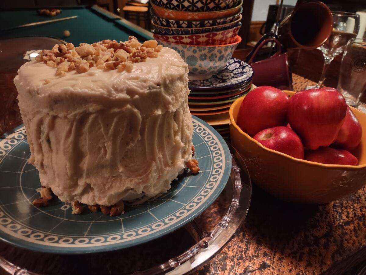 Apple walnut cake with maple buttercream icing