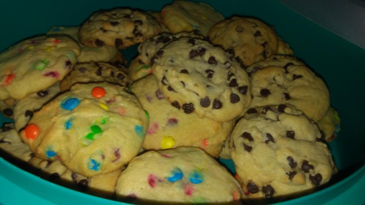 Chocolate chip and M&M cookies